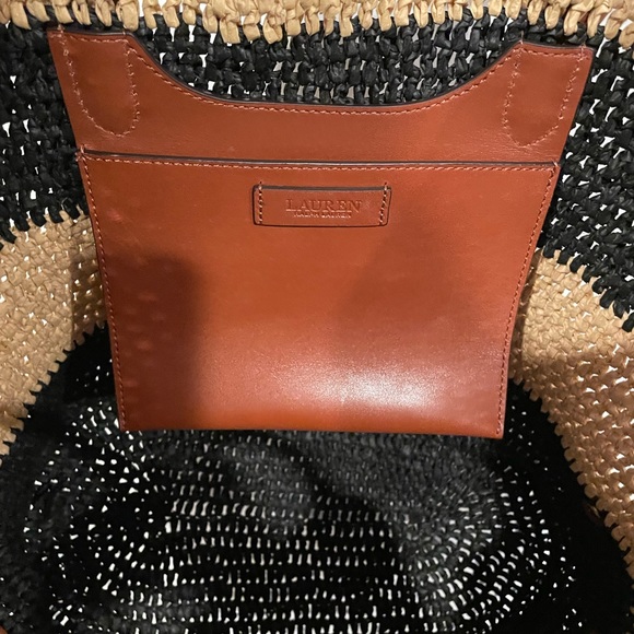 NWT Lauren Ralph Lauren Striped Straw Medium Daphney Tote Bag - Picture 6 of 11